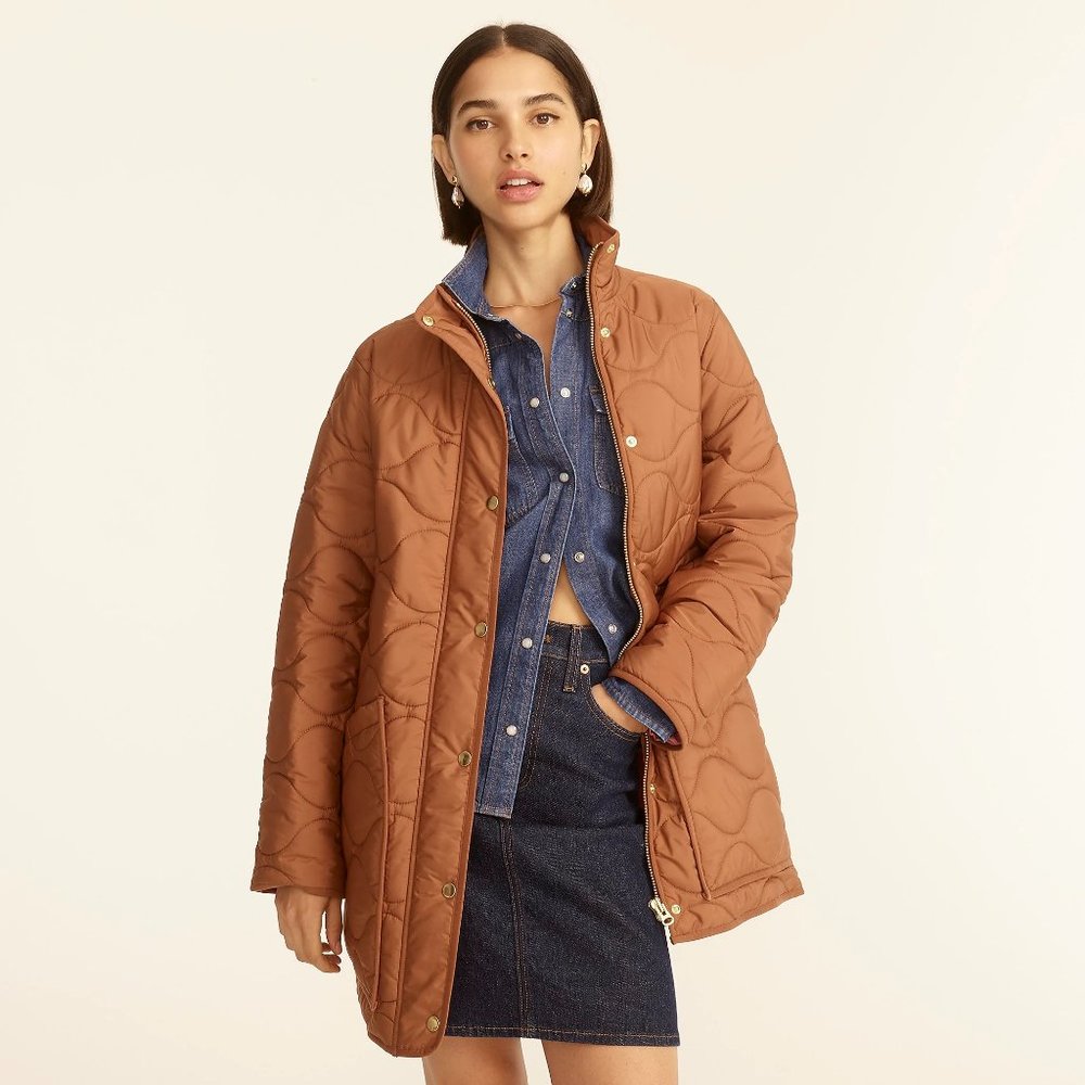 J. Crew Quilted Puffer Coat in Brown